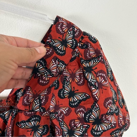 O.L.M. Puff sleeve burnt orange butterfly crop corset top blouse size: M - Picture 8 of 11